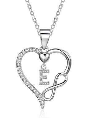 Letter E Dainty 925 Sterling Silver Infinity Heart Initial Necklace